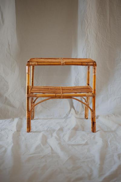 Pair of Bamboo Nightstands With Open Shelves 1970s