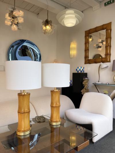 Pair of Bamboo and Brass Lamps Italy