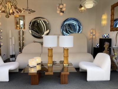 Pair of Bamboo and Brass Lamps Italy