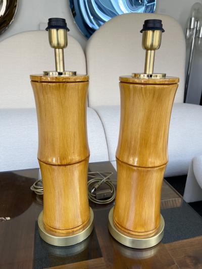 Pair of Bamboo and Brass Lamps Italy