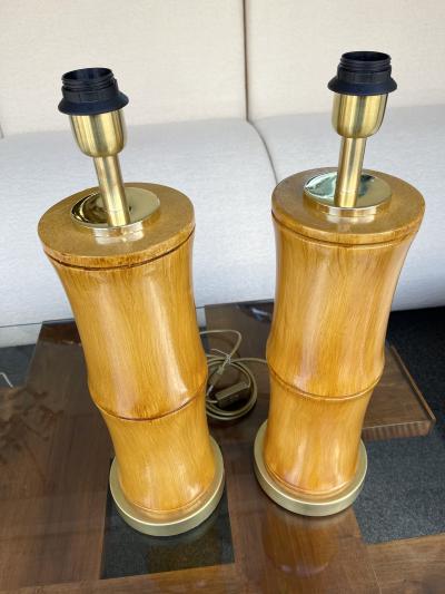 Pair of Bamboo and Brass Lamps Italy
