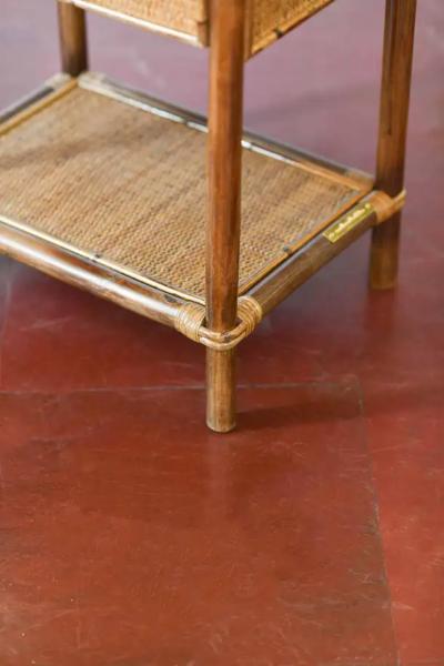 Pair of Bamboo and Wicker Bedside Tables by Edizoni Molto with Drawer and Shelf