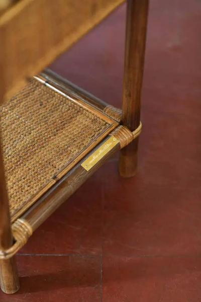 Pair of Bamboo and Wicker Bedside Tables by Edizoni Molto with Drawer and Shelf