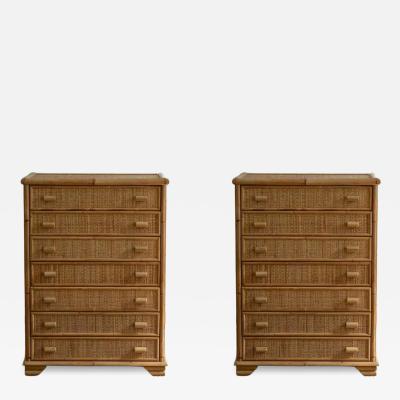 Pair of Bamboo and Woven Cane Tallboys Italy 1970
