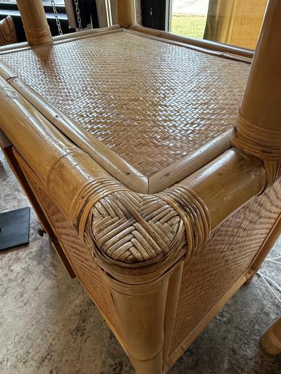 Pair of Bamboo and Woven Rattan Bookcases with Cabinet Bases 1970s