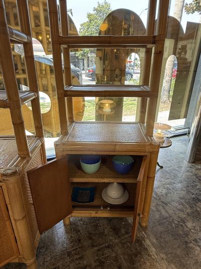 Pair of Bamboo and Woven Rattan Bookcases with Cabinet Bases 1970s