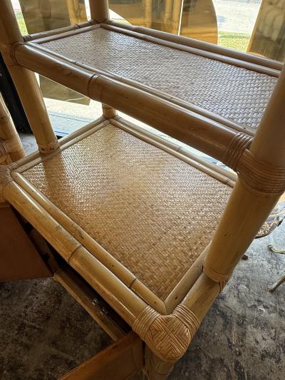 Pair of Bamboo and Woven Rattan Bookcases with Cabinet Bases 1970s