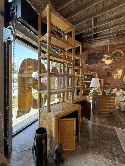 Pair of Bamboo and Woven Rattan Bookcases with Cabinet Bases 1970s