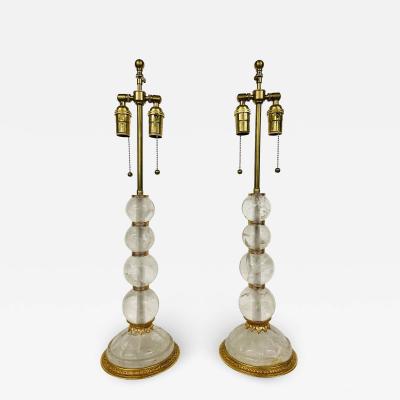 Pair of Baques Rock Crystal Table Lamps 19th 20th Century