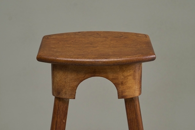 Pair of Bar Stools in Solid Oak and Wrought Iron Mid 20th Century