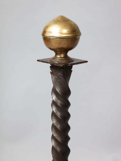 Pair of Baroque Bronze and Iron Andirons