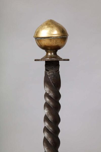 Pair of Baroque Bronze and Iron Andirons