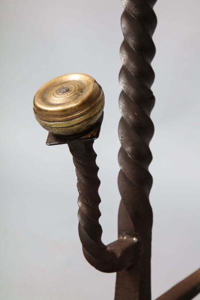 Pair of Baroque Bronze and Iron Andirons