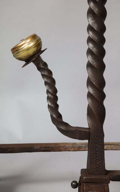 Pair of Baroque Bronze and Iron Andirons