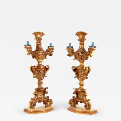 Pair of Baroque Giltwood Flat Back Candelabra Circa 1700