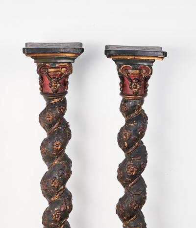 Pair of Baroque Painted and Gilt Solomic Columns Italy 17th 18th century