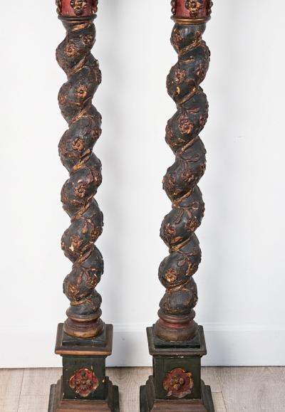 Pair of Baroque Painted and Gilt Solomic Columns Italy 17th 18th century