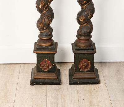Pair of Baroque Painted and Gilt Solomic Columns Italy 17th 18th century