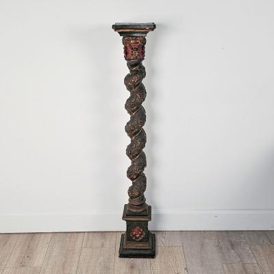 Pair of Baroque Painted and Gilt Solomic Columns Italy 17th 18th century