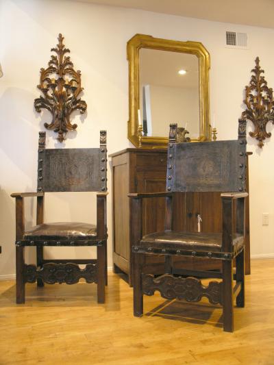 Pair of Baroque walnut arm chairs