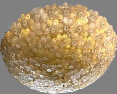 Pair of Barovier Toso Ceiling Light Murano Glass Gold and Ice Flowers Basket