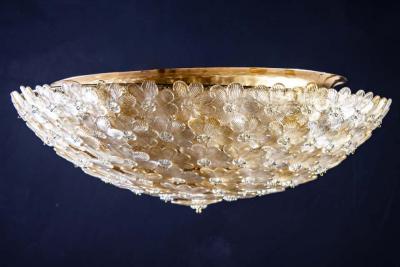 Pair of Barovier Toso Ceiling Light Murano Glass Gold and Ice Flowers Basket