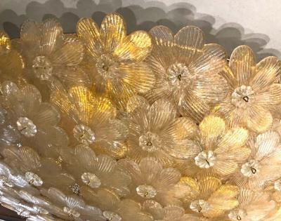 Pair of Barovier Toso Ceiling Light Murano Glass Gold and Ice Flowers Basket