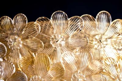 Pair of Barovier Toso Ceiling Light Murano Glass Gold and Ice Flowers Basket