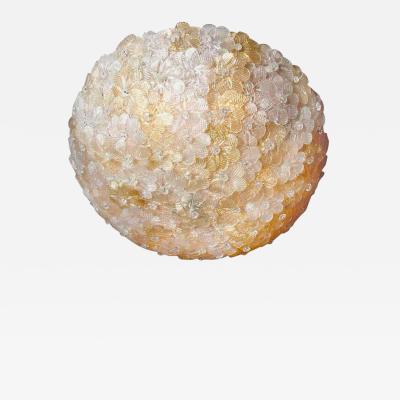 Pair of Barovier Toso Ceiling Light Murano Glass Gold and Ice Flowers Basket