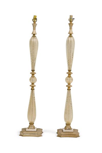 Pair of Barovier Toso Italian Mid Century Bubble and Gold Fleck Murano Glass F