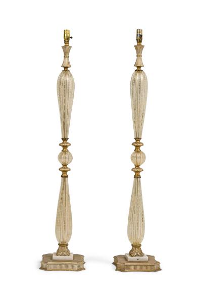 Pair of Barovier Toso Italian Mid Century Bubble and Gold Fleck Murano Glass F