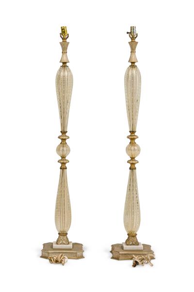 Pair of Barovier Toso Italian Mid Century Bubble and Gold Fleck Murano Glass F
