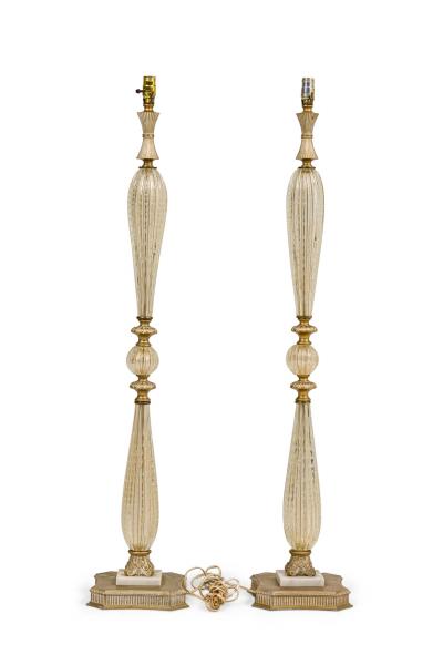 Pair of Barovier Toso Italian Mid Century Bubble and Gold Fleck Murano Glass F