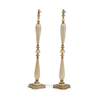 Pair of Barovier Toso Italian Mid Century Bubble and Gold Fleck Murano Glass F