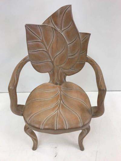 Pair of Bartolozzi Maioli Carved Wooden Leaf Armchairs