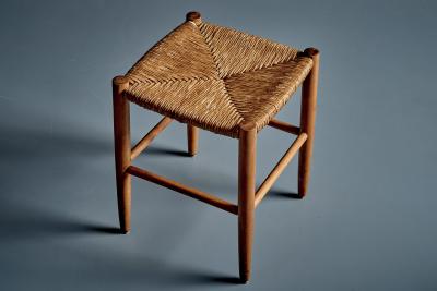 Pair of Beechwood Stools with Woven Rush Seats