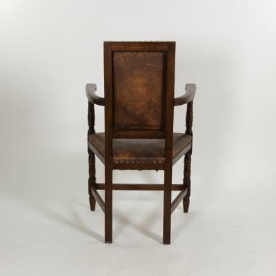 Pair of Beechwood and Leather Armchairs with Nailhead Trim French Circa 1900