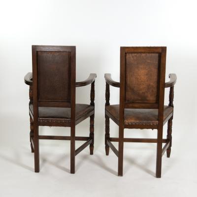 Pair of Beechwood and Leather Armchairs with Nailhead Trim French Circa 1900