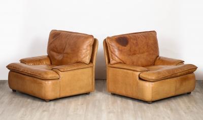 Pair of Belgian Leather Lounge Chairs circa 1970