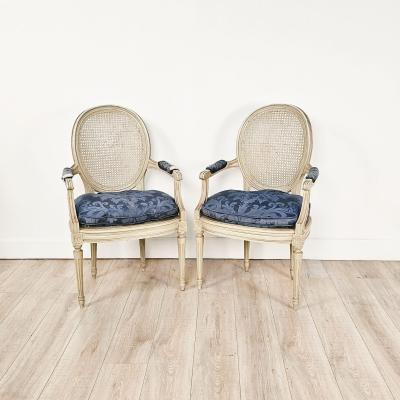 Pair of Belle poque Louis XVI Painted Armchairs France circa 1900