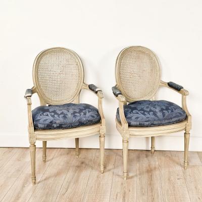Pair of Belle poque Louis XVI Painted Armchairs France circa 1900