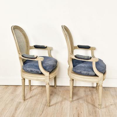 Pair of Belle poque Louis XVI Painted Armchairs France circa 1900