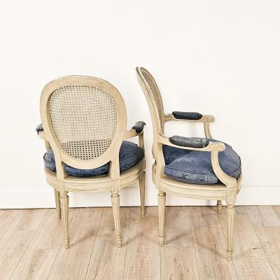 Pair of Belle poque Louis XVI Painted Armchairs France circa 1900