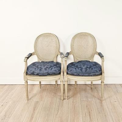 Pair of Belle poque Louis XVI Painted Armchairs France circa 1900