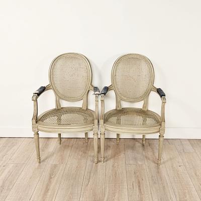 Pair of Belle poque Louis XVI Painted Armchairs France circa 1900