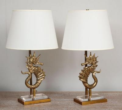 Pair of Bespoke Seahorse Bronze Table Lamps