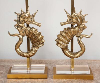Pair of Bespoke Seahorse Bronze Table Lamps