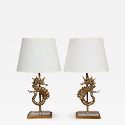 Pair of Bespoke Seahorse Bronze Table Lamps