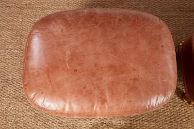 Pair of Bespoke Shell Pink Leather and Gilt Footstools