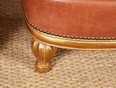 Pair of Bespoke Shell Pink Leather and Gilt Footstools